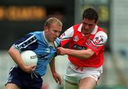 6 June 1999; Shane Ryan of Dublin in action against Seán O'Neill of Louth during the Bank of Ireland Leinster Senior Football Championship Quarter-Final match between Dublin and Louth at Croke Park in Dublin. Photo by Brendan Moran/Sportsfile