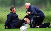 2 June 1999; Shay Given is attended to by physio Mick Byrne during a Republic of Ireland training session at the AUL Complex in Clonshaugh, Dublin. Photo by Ray McManus/Sportsfile