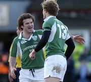 26 November 2005; Ireland's Gordon D'Arcy congratulates Andrew Trimble (13) after he scored his sides first try. permanent tsb International Friendly 2005-2006, Ireland v Romania, Lansdowne Road, Dublin. Picture credit: Brian Lawless / SPORTSFILE
