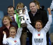4 December 2005; Dundalk captain and player of the match Tara Nevin, left, lifts the cup with team-mate Mairead Nixon. WFAI Cup Final, Lansdowne Road, Dublin. Picture credit: Brian Lawless / SPORTSFILE