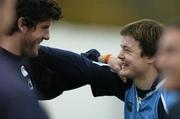 6 December 2005; Leinster captain Brian O'Driscoll with team-mate Shane Horgan during squad training. Leinster Rugby squad training, Donnybrook, Dublin. Picture credit: Brendan Moran / SPORTSFILE