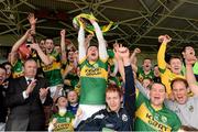 6 April 2014; Kerry captain John Egan lifts the cup as his team-mates celebrate. Allianz Hurling League, 2A Final, Kerry v Carlow, Semple Stadium, Thurles, Co. Tipperary. Picture credit: Matt Browne / SPORTSFILE