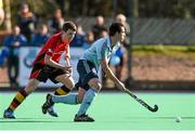 6 April 2014; Ian Horsefiled, Monkstown, in action against Scott Forbes, Banbridge. Irish Senior Men's Hockey League Final, Banbridge v Monkstown, Banbridge Hockey Club, Banbridge, Co. Antrim.  Picture credit: Ramsey Cardy / SPORTSFILE