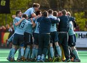 6 April 2014; Monkstown players celebrate at the end of the match. Irish Senior Men's Hockey League Final, Banbridge v Monkstown, Banbridge Hockey Club, Banbridge, Co. Antrim.  Picture credit: Ramsey Cardy / SPORTSFILE