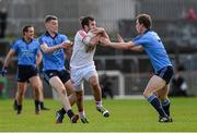 6 April 2014; Mark Donnelly, Tyrone, in action against Jason Whelan, left, and Kevin Nolan, Dublin. Allianz Football League, Division 1, Round 7, Tyrone v Dublin, Healy Park, Omagh, Co. Tyrone. Picture credit: Ray McManus / SPORTSFILE