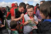 6 April 2014; Barry Moran, Mayo, signs autographs after the game. Allianz Football League, Division 1, Round 7, Mayo v Derry, Elverys MacHale Park, Castlebar, Co. Mayo. Picture credit: Ray Ryan / SPORTSFILE