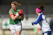 6 April 2014; Cora Staunton, Mayo, in action against Christine Reilly, Monaghan. TESCO Ladies National Football League, Round 7, Mayo v Monaghan, James Stephen's Park, Ballina, Co. Mayo. Picture credit: David Maher / SPORTSFILE