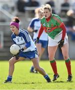 6 April 2014; Christine Reilly, Monaghan, in action against Fiona McHale, Mayo. TESCO Ladies National Football League, Round 7, Mayo v Monaghan, James Stephen's Park, Ballina, Co. Mayo. Picture credit: David Maher / SPORTSFILE