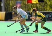 6 April 2014; Katie Mullan, UCD, in action against Emma Smyth, Railway Union. Irish Senior Women's Hockey League Final, UCD v Railway Union, Banbridge Hockey Club, Banbridge, Co. Antrim.  Picture credit: Ramsey Cardy / SPORTSFILE