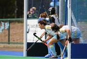 6 April 2014; UCD prepare to defend a penalty corner. Irish Senior Women's Hockey League Final, UCD v Railway Union, Banbridge Hockey Club, Banbridge, Co. Antrim.  Picture credit: Ramsey Cardy / SPORTSFILE