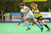 6 April 2014; Gillian Pinder, UCD, in action against Alex Speers, Railway Union. Irish Senior Women's Hockey League Final, UCD v Railway Union, Banbridge Hockey Club, Banbridge, Co. Antrim.  Picture credit: Ramsey Cardy / SPORTSFILE