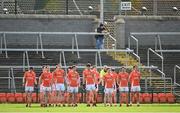 6 April 2014; The Armagh team stand for the national anthem before the game. Allianz Football League, Division 2, Round 7, Armagh v Donegal, Athletic Grounds, Armagh. Picture credit: Brendan Moran / SPORTSFILE