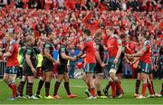 5 April 2014; Munster and Toulouse players exchange handshakes after the game. Heineken Cup Quarter-Final, Munster v Toulouse. Thomond Park, Limerick. Picture credit: Diarmuid Greene / SPORTSFILE