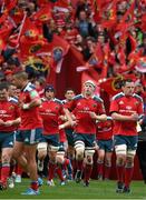 5 April 2014; Munster players, including Tommy O'Donnell, Paul O'Connell and James Coughlan, make their way out for the start of the game. Heineken Cup Quarter-Final, Munster v Toulouse. Thomond Park, Limerick. Picture credit: Diarmuid Greene / SPORTSFILE