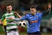 7 April 2014; Robbie Creevy, UCD, in action against Stephen McPhail, Shamrock Rovers. Airtricity League Premier Division, Shamrock Rovers v UCD, Tallaght Stadium, Tallaght, Co. Dublin. Picture credit: David Maher / SPORTSFILE