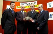 29 November 2005; Motorsport Ireland today announced the winner of the Dunlop Young Racing Driver of the Year award. At the announcement are, from left, Peter Dempsey, of Meath, Dunlop Young Racing Driver of the Year, Richard Warbrick, Irish Dunlop, John Naylor, Chairman of Motorsport Ireland, and Austin Mallon, Irish Sports Council, with the Dunlop Sexton Trophy. Motorsport Ireland, Dawson St., Dublin. Picture credit: Pat Murphy / SPORTSFILE