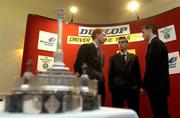 29 November 2005; Motorsport Ireland today announced the winner of the Dunlop Young Racing Driver of the Year award. At the announcement are the three finalists, from left, Charlie Donnelly, of Kildare, who finished second, Paddy Hogan, Dublin, who finished third, and Peter Dempsey, of Meath, Dunlop Young Racing Driver of the Year, with the Dunlop Sexton Trophy. Motorsport Ireland, Dawson St., Dublin. Picture credit: Pat Murphy / SPORTSFILE