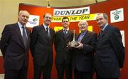 29 November 2005; Motorsport Ireland today announced the winner of the Dunlop Young Racing Driver of the Year award. At the announcement are, from left,Richard Warbrick, Irish Dunlop, John Naylor, Chairman of Motorsport Ireland, Peter Dempsey, of Meath, Dunlop Young Racing Driver of the Year, Cecil Sparks, Co-Ordinator Motorsport Ireland, and Austin Mallon, Irish Sports Council, with the Dunlop Sexton Trophy. Motorsport Ireland, Dawson St., Dublin. Picture credit: Pat Murphy / SPORTSFILE