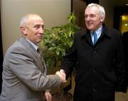 5 December 2005; An Taoiseach Bertie Ahern T.D. is greeted by former Meath manager Sean Boylan at the launch of &quot;A Season of Sundays 2005&quot;, a collection of images from the 2005 Gaelic Games year by the Sportsfile photographers. Jurys Croke Park Hotel, Jones' Road, Dublin. Picture credit: Pat Murphy / SPORTSFILE