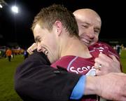 4 December 2005; Drogheda United manager Paul Doolin celebrates with Shane Robinson after the match. Carlsberg FAI Cup Final, Drogheda United v Cork City, Lansdowne Road, Dublin. Picture credit: Brian Lawless / SPORTSFILE
