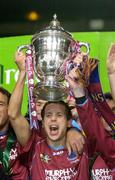 4 December 2005; Declan O'Brien, Drogheda United, lifts the cup after the match. Carlsberg FAI Cup Final, Drogheda United v Cork City, Lansdowne Road, Dublin. Picture credit: Brian Lawless / SPORTSFILE