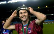 4 December 2005; Drogheda United's Paul Keegan celebrates with the lid of the cup after the match. Carlsberg FAI Cup Final, Drogheda United v Cork City, Lansdowne Road, Dublin. Picture credit: Brian Lawless / SPORTSFILE