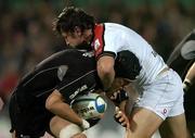 9 December 2005; Ben Skirving, Saracens, is tackled by Neil Best, Ulster. Heineken Cup 2005-2006, Pool 4, Ulster v Saracens, Ravenhill, Belfast. Picture credit: Matt Browne / SPORTSFILE