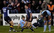 10 December 2005; Rob Kearney, Leinster, celebrates with team-mate Shane Horgan after scoring his sides first try. Heineken Cup 2005-2006, Pool 5, Leinster v Bourgoin, RDS, Dublin. Picture credit: Brian Lawless / SPORTSFILE
