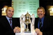 12 December 2005; Paul Doolin, left, Drogheda United manager, with Joe McAree, Dugannon Swifts manager, at the draw for the 2006 Setanta Sports Cup. National Museum of Ireland, Collins Barracks, Dublin. Picture credit: David Maher / SPORTSFILE