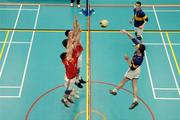 13 December 2005; Joseph McHugh, right, St Louis College, Kiltimagh, Mayo in action against Drumshambo Vocational School, Leitrim. All-Ireland Colleges Volleyball, Boys Senior A Final, St Louis College, Kiltimagh v Drumshambo Vocational School, Leitrim, UCD, Dublin. Picture credit: Damien Eagers / SPORTSFILE