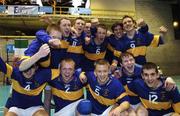 13 December 2005; The St. Louis College, Kiltimagh, Mayo team celebrate. All-Ireland Colleges Volleyball, Boys Senior A Final, St Louis College, Kiltimagh, Mayo v Drumshambo Vocational School, Leitrim, UCD, Dublin. Picture credit: Damien Eagers / SPORTSFILE