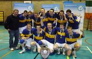 13 December 2005; The St Louis College, Kiltimagh team celebrate with coach, Murt Dunleavy. All-Ireland Colleges Volleyball, Boys Senior A Final, St Louis College, Kiltimagh v Drumshambo Vocational School, Leitrim, UCD, Dublin. Picture credit: Damien Eagers / SPORTSFILE