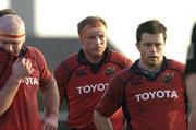 10 December 2005; Mick O'Driscoll, Munster, pictured with John Hayes, left, and Marcus Horan. Heineken Cup 2005-2006, Pool 1, Munster v Newport Gwent Dragons, Rodney Parade, Newport, Wales. Picture credit: Matt Browne / SPORTSFILE
