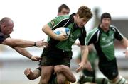 17 December 2005; Chris Keane, Connacht, is tackled by Pat Sanderson and Tim Collier, left, Worcester. European Challenge Cup 2005-2006, Pool 5, Conancht v Worcester, Sportsground, Galway. Picture credit: Matt Browne / SPORTSFILE