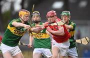 9 April 2014; Sean Burke, Cork, in action against, from left, Michael O'Leary, Michael Leane and Jordan Brick, Kerry. Electric Ireland Munster GAA Hurling Minor Championship, Quarter-Final, Cork v Kerry, Páirc Uí Rinn, Cork. Picture credit: Matt Browne / SPORTSFILE