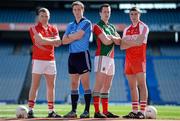 10 April 2014; In attendance at Croke Park ahead of this weekend's Allianz Football League Division 1 Semi-Finals are, from left, Brian Hurley, Cork, Kevin Nolan, Dublin, and Cillian O'Connor, Mayo and Ciarán McFaul, Derry. Croke Park, Dublin. Picture credit: Brendan Moran / SPORTSFILE