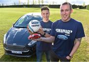 10 April 2014; Republic of Ireland Senior International Richard Dunne exchanged advice with Under 21 player Luke Byrne as the pair teamed up to announce Ford’s exclusive ‘Swappage’ offer, where car owners can receive a Swappage Allowance of up to €1,500 in addition to the trade in value of their old vehicle against a brand new Fiesta, Focus, B-Max or C-Max. The offer runs until June 30th and further details are available at fordswappage.ie or from local Ford Dealers countrywide. AUL Complex, Clonshaugh, Dublin. Picture credit: Brendan Moran / SPORTSFILE