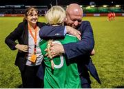 10 April 2014; Republic of Ireland's Savannah McCarthy is congratulated by coach Dave Connell after the match. UEFA Women's U19 Qualifying Round, Turkey v Republic of Ireland, VVOG Harderwijk, De Strokel, Harderwijk, Netherlands. Picture credit: Erwin Spek / SPORTSFILE