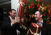 7 December 2005; Trainer Noel Meade, left, with jockey Paul Carberry at a reception to announce details of the Four Day National Hunt Festival at Leopardstown Racecourse, commencing on Monday 26th December. Bewley's Hotel, Ballsbridge, Dublin. Picture credit: David Maher / SPORTSFILE