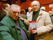 13 December 2005; Con Houlihan with former Evening Press Editor Seán Ward at the launch of his latest book 'A Harvest', published by Boglark Press at 14.95 euro,  in Mulligan's of Poolbeg Street, Dublin. Picture credit: Ray McManus / SPORTSFILE