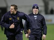 26 December 2005; Leinster's Brian O'Driscoll, right, warmes up before the start of the game. Celtic League 2005-2006, Group A, Ulster v Leinster, Ravenhill, Belfast. Picture credit: Oliver McVeigh / SPORTSFILE