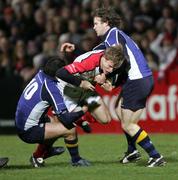 26 December 2005; Andrew Trimble, Ulster, is tackled by Leinster players  Felipe Contepomi  and Gordon Darcy. Celtic League 2005-2006, Group A, Ulster v Leinster, Ravenhill, Belfast. Picture credit: Oliver McVeigh / SPORTSFILE