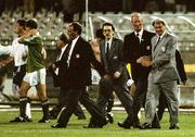 11 June 1990; England manager Bobby Robson, right, shakes hands with Republic of Ireland manager Jack Charlton following the FIFA World Cup 1990 Group F match between England and Republic of Ireland at Stadio Sant'Elia in Cagliari, Italy. Photo by Ray McManus/Sportsfile