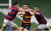 11 April 2014; Daragh Henry, Lansdowne, is tackled by Karl Moran, left, and Ian Hirst, Clontarf. Ulster Bank League Division 1A, Lansdowne v Clontarf, Aviva Stadium, Lansdowne Road, Dublin. Photo by Sportsfile