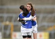 12 April 2014; A dejected Helena Walsh, left, and Rachel O'Donnell, Colaiste Dun lascaigh, after the game. Tesco HomeGrown Post Primary School Junior A, St Ciaran's, Ballygawley, Co. Tyrone v Colaiste Dun lascaigh, Cahir, Co. Tipperary. Cusack Park, Mullingar, Co. Westmeath. Photo by Sportsfile