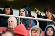 12 April 2014; Munster players, from left, Mike Sherry, Paul O'Connell and Tommy O'Donnell watch on from the stands during the first half. Celtic League 2013/14 Round 19, Munster v Glasgow Warriors, Thomond Park, Limerick. Picture credit: Diarmuid Greene / SPORTSFILE