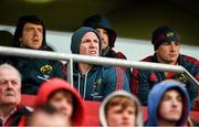 12 April 2014; Munster players, from left, Mike Sherry, Paul O'Connell, Damien Varley and Tommy O'Donnell watch on from the stands during the first half. Celtic League 2013/14 Round 19, Munster v Glasgow Warriors, Thomond Park, Limerick. Picture credit: Diarmuid Greene / SPORTSFILE