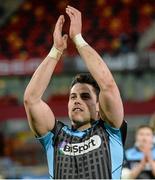 12 April 2014; Sean Maitland, Glasgow Warriors, acknowledges supporters after victory over Munster. Celtic League 2013/14 Round 19, Munster v Glasgow Warriors, Thomond Park, Limerick. Picture credit: Diarmuid Greene / SPORTSFILE