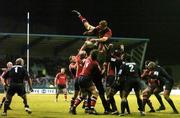 13 January 2006; Paul O'Connell, Munster, spectacularly wins a lineout against Castres Olympique. Heineken Cup 2005-2006, Pool 1, Round 5, Castres Olympique v Munster, Stade Pierre Antoine, Castres, France. Picture credit: Brendan Moran / SPORTSFILE