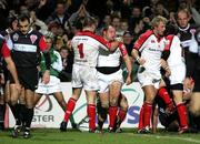 13 January 2006; Rory Best, Ulster, celebrates his try with team-mate Bryan Young (1). Heineken Cup 2005-2006, Pool 4, Round 5, Ulster v Biarritz Olympique, Ravenhill, Belfast. Picture credit: Oliver McVeigh / SPORTSFILE